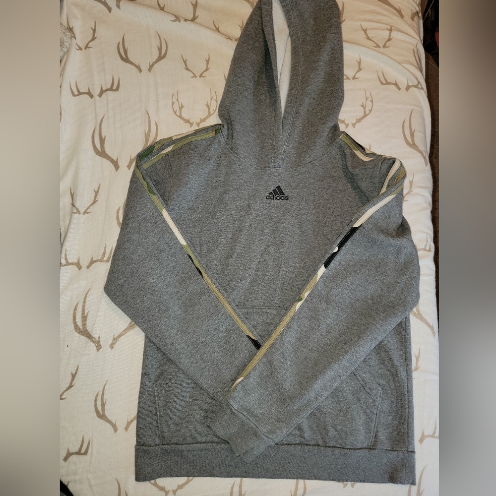 Adidas Gray Hoodie with Camouflage Accents